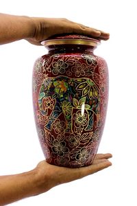 Handmade Ceramic Teardrop Urn <b>Red</b> With Elephant Floral Design Durable Pet Casket Memorial <b>Vase</b> - Product Image 6