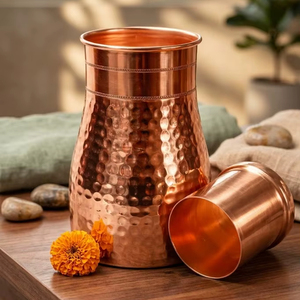 Vedic Traditions Pure <b>Copper</b> Water Vessel – Handcrafted Heirloom Pitcher & Matching Sipping <b>Cup</b> - Product Image 3
