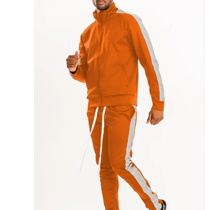 Conjunto Deportivo Naranja de 2 Piezas, Sudadera con Cremallera y Pantalones Deportivos con Rayas Blancas, Transpirable, para Correr - Product Image 1