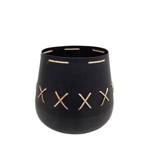 Maceta Moderna de Bambú Negro con Detalle de Franjas Naturales, Maceta Interior de Diseño Minimalista para Escritorio - Product Image 5