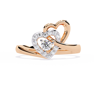 Anillo de oro macizo de 14k con diamante de corte redondo en forma de corazón para mujer, diseño de flor, para regalo, compromiso, aniversario, boda - Product Image 3