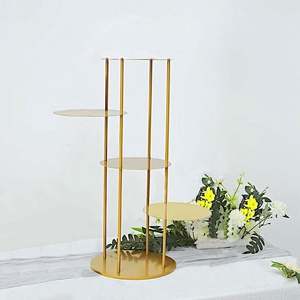 Gold Circular Metal <b>Cake</b> <b>Stand</b> <b>3</b> <b>Tier</b> Dessert Display Rack Reusable Hand Wash Only - Product Image 4