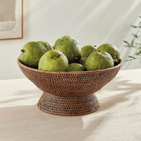 Cesta de Frutas em Rattan Artesanal com Pedestal, Fruteira Elevada Decorativa, Fornecedor do Vietnã, OEM ODM