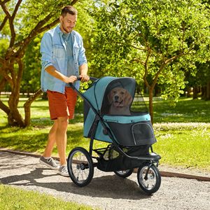 Passeggino per Cani di Piccola e Media Taglia a 3 Ruote con Tettuccio Regolabile, Cintura di Sicurezza e Cestino Portaoggetti Verde Scuro - Product Image 2