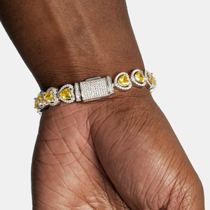 Pulsera de Moissanita Amarilla con Corte Corazón, Brazalete de Piedras Preciosas en Plata y Oro, Regalo de Joyería Nupcial - Product Image 6