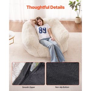 Divano a sacco per adulti soffice peluche imbottitura in schiuma ad alta densità comodo comodo comodo per soggiorno camera da letto Beige - Product Image 5