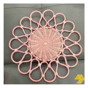 Assiette de présentation ronde en rotin, tressée à la main, style bohème, pour décoration de table de mariage, accessoires de salle à manger naturels pour la maison - Product Image 1