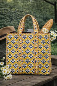 Bolsa de Mano de Algodón Estampada a Mano, Bolsa de Mano de Algodón Hecha a Mano en India, Bolsa de Mano para Mujer, Bolsa de Hombro Acolchada Estampada a Mano - Product Image 4