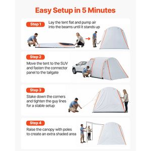 Carpa para SUV de 8 x 6.7 pies para 3 estaciones con toldo, inflable, PU2000mm, impermeable, con puertas ventiladas y ventana de malla para uso en la puerta trasera - Product Image 6