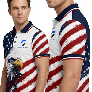 T-shirt personnalisé pour homme, séchage rapide, 100 % polyester tricoté, imprimé drapeau américain et aigle, sportif, manches courtes, coupe classique - Product Image 5