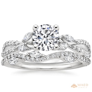 Anillo de compromiso de moissanita redonda con pavé de plata y alianzas nupciales retorcidas, joyería de promesa de boda, regalos de recuerdo de aniversario para ella - Product Image 1