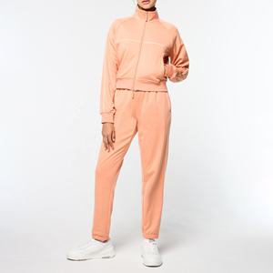 Chaqueta de chándal con cremallera sólida de Primavera de algodón 100% ecológica de alta calidad, conjunto de chándal estilo bolsillo con forro de tubería para mujer - Product Image 1