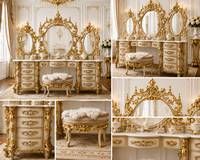 Ensemble de coiffeuse de style français pour chambre principale avec plus de 14 tiroirs, en teck massif, meuble de luxe pour chambre et salon