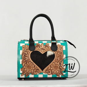 Latest Large Capacity <b>Leather</b> <b>Tooled</b> Tote Bag Fashion Shoulder Bag Checkered Pattern Purse With Heart Design Women's Handbags - Product Image 2