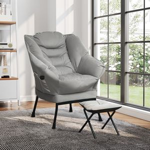 Sillón Reclinable Tapizado en Tela Gris Claro con Reposapiés y Bolsillos Laterales para Sala de Estar o Dormitorio - Product Image 6