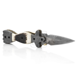 Hot Selling Damascus Steel Folding Knife DD-FK-532 Handmade Stag Handle 3mm Drop Point 170mm Outdoor Hunting Camping - Product Image 2