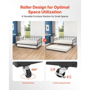 Struttura letto a giorno matrimoniale in metallo con letto estraibile e supporto a doghe in metallo resistente - Product Image 2