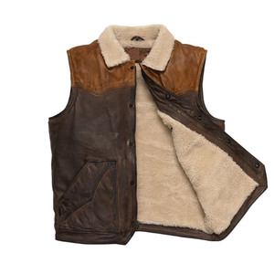 SANCHAL INTERNATIONAL Custom Logo Plus Size Men's Breathable Winter Woolen Cowhide <b>Leather</b> Formal Vest Zipper Closure Warm - Product Image 4