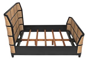 Modern Rattan Headboard <b>Bed</b> Frame Wooden Bedstead Black and Natural Panel <b>Bed</b> for Hotel Home Bedroom - Product Image 3