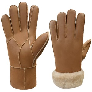 Gants d'hiver en cuir véritable marron de qualité supérieure, gants classiques chauds à doigts complets, gants tendance - Product Image 6