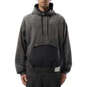 Sweat-shirt à capuche oversize pour homme, couleur unie, coton lavé, tissu molletonné français, avec poches, coupe ample, automne - Product Image 2