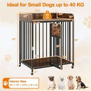 2-in-1 Thickened Metal Tube Dog Crate Furniture with Lockable <b>Wheels</b> Pet Kennel for <b>Small</b> Dogs - Product Image 6