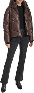 Streetwear <b>Womens</b> Cropped Leather Puffer Jacket Oversized Stand Collar <b>Padded</b> Outerwear - Product Image 2