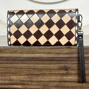 Handcrafted Genuine Cowhide Leather Wristlet <b>Wallet</b> Clutch Floral Tooled Woven Design Purse with Zipper and <b>Card</b> Slots for <b>Women</b> - Product Image 6