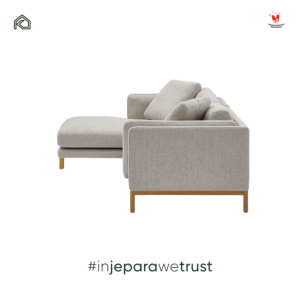 Canapé d'angle moderne minimaliste en forme de L avec structure en bois massif et chaise longue en tissu pour salon, villa, hôtel - Product Image 4
