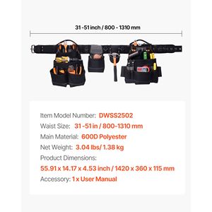 Cintura Porta Attrezzi Professionale a 18 Tasche per Uomo, Cintura Regolabile Resistente con Borsa da Lavoro Staccabile per Elettricisti - Product Image 5