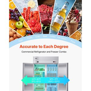 Attrezzatura di Refrigerazione per Cucine Commerciali, Frigorifero/Congelatore Verticale in Acciaio Inox da 48" con 4 Porte, 31 Piedi Cubi, Sbrinamento Automatico - Product Image 2