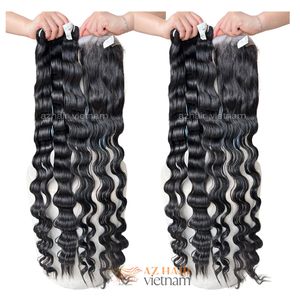Perruques de cheveux humains sans colle Super Double Drawn cuticule alignée Extensions de cheveux longue durée de vie Loose Deep Wavy Full Length Black Color - Product Image 6