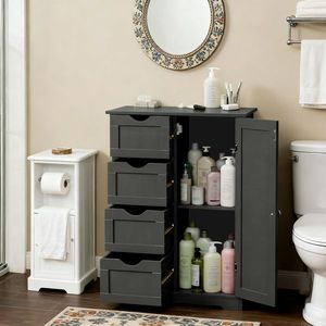 Mobile da Bagno in MDF Nero con Rivestimento in Melamina 56*30*80cm, 4 Cassetti, 1 Anta, Scaffali Funzionali e Eleganti - Product Image 6