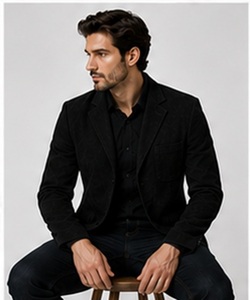 Chaqueta Blazer Gravs para Hombre, 100% Poliéster, Tejido de Velour, Cuello en V, Doble Botonadura, Resistente al Viento, Estilo Italiano, Casual y Formal, 140g, Liso - Product Image 5