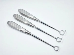 Ensemble de curettes adénoïdes dentaires réutilisables en acier inoxydable argenté avec poignée moletée, instrument chirurgical manuel certifié CE Classe I - Product Image 1