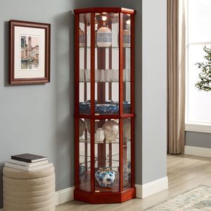 Vetrinetta Angolare Regolabile Cherry con 6 Ripiani Illuminati e Specchio Posteriore in Vetro Temperato, Lampadina E26 Non Inclusa, per Soggiorno - Product Image 4