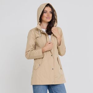 Veste imperméable beige à capuche avec fermeture éclair, coupe décontractée, pour femme, idéale pour l'automne - Product Image 1