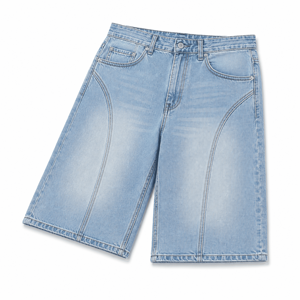 Shorts en jean baggy à rayures verticales personnalisées, style rétro vintage, coupe large, idéal pour les hommes urbains - Product Image 2