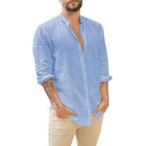 Camisa de Lino para Hombre, Cuello Mao, Manga Larga, Color Sólido, Estilo Casual, Nueva Colección 2026, Precio Accesible, Venta al Por Mayor, OEM - Product Image 4