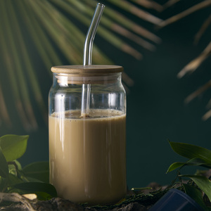 Mug en verre cristallin avec couvercle et paille, réutilisable, anti-fuite, compatible lave-vaisselle, pour café glacé, thé, boissons froides, maison et café - Product Image 3