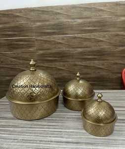 Luxury 3 Pcs Metal Casserole <b>Set</b> With Lid Gold Finish <b>Serving</b> Bowl Decorative Kitchen Storage <b>Dish</b> - Product Image 1