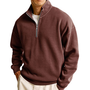 Vestes coupe-vent pour hommes à demi-zip, hauts en polaire chauds pour l'hiver, sweat-shirts décontractés pour hommes, pull-over tendance de couleur unie - Product Image 2