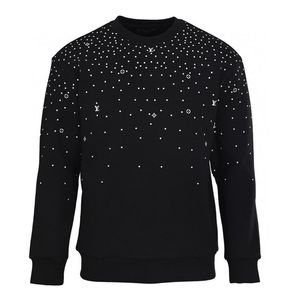 Sweat-shirt à col rond en tissu tissé noir pour homme, imprimé à pois blancs, coupe classique, streetwear décontracté, respirant, écologique, hiver - Product Image 4