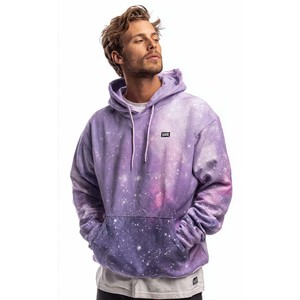 Sweat-shirt à capuche noir pour homme avec imprimé abstrait blanc, poche, coupe ample décontractée, 100% coton, tissu en molleton français, vêtement d'automne - Product Image 2