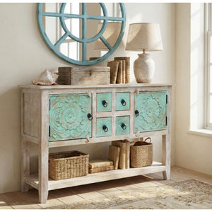 ชั้นวางของไม้แกะสลักสไตล์บ้านไร่แบบเรียบง่าย พร้อมลิ้นชักและตู้เก็บของติดผนังอเนกประสงค์สำหรับห้องครัว - Product Image 1