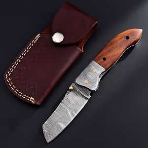Couteau pliant EDC à bouton de pouce en acier Damas forgé à la main de qualité industrielle, manche en bois de rose, OEM ODM - Product Image 1