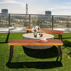 Juego de 2 Bancos de Comedor de Madera de Acacia para Patio, Muebles de Exterior - Product Image 2