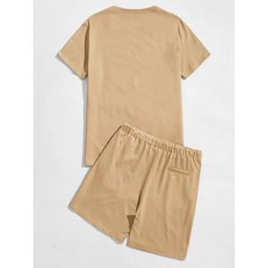 Conjunto de Camiseta y Pantalones Cortos de Punto para Hombre, Color Sólido, 100% Algodón Ecológico, Cintura Elástica, Transpirable, Estilo Casual para Verano 2026 - Product Image 2