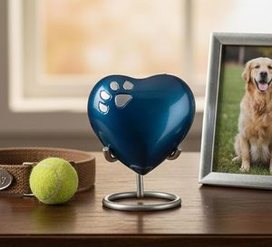 Heart-Shaped Pet Urn for <b>Dogs</b> Blue Polyresin Modern Design Durable Cremation Keepsake Memorial - Product Image 1