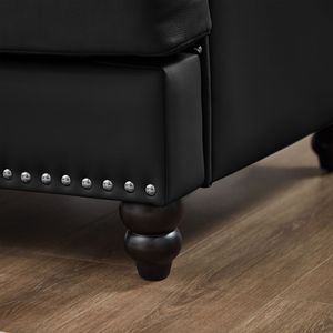 Divano a Due Posti in Pelle Nera Imitazione Pelle Bovina da 151 cm, Design Moderno Classico, Imbottito per Soggiorno con Dettagli a Chiodo - Product Image 6